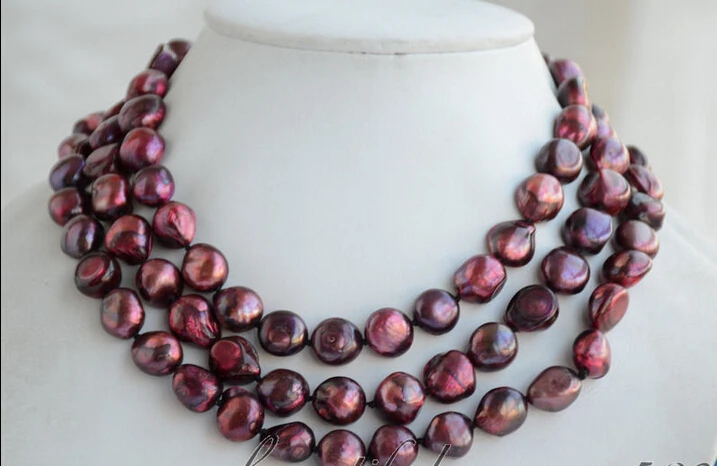 

Z6527 15mm wine red baroque freshwater cultured pearl necklace 50inch AAA