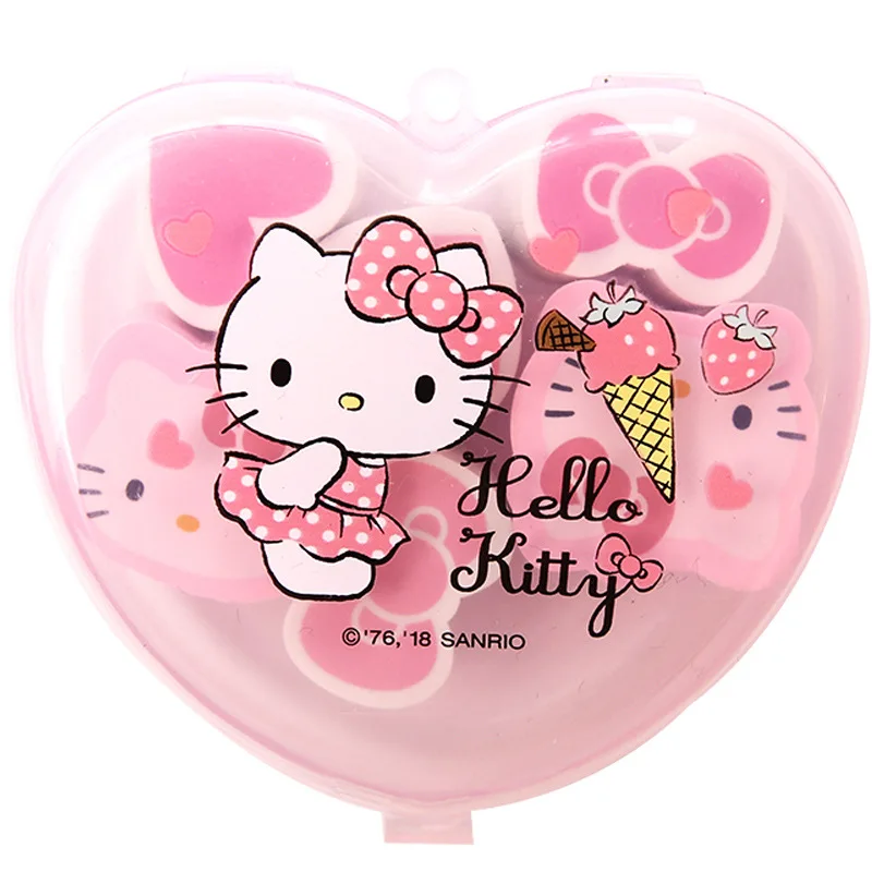 6 шт./упаковка, ластик с рисунком кота hello kitty, сердечка, бант, милый детский карандаш для коррекции письма, резиновые ластики, подарок каваи