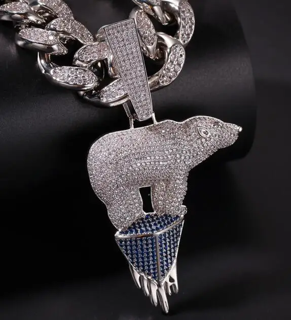 Хип-хоп на заказ Ледниковый Полярный медальон в виде медведя ожерелье сочетание слов имя с большой застежкой Цепи Полный ледяной кубический цирконий ювелирные изделия - Окраска металла: silver