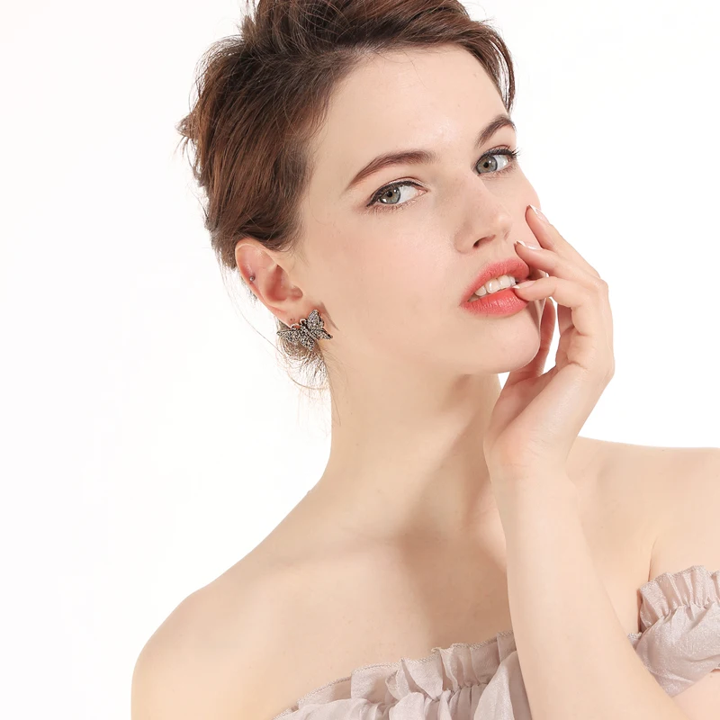

New Arrival Romantic Red/White Crystal Butterfly Earrings For Women Delicate Charming Date Gift Stud Earrigns Jewelry