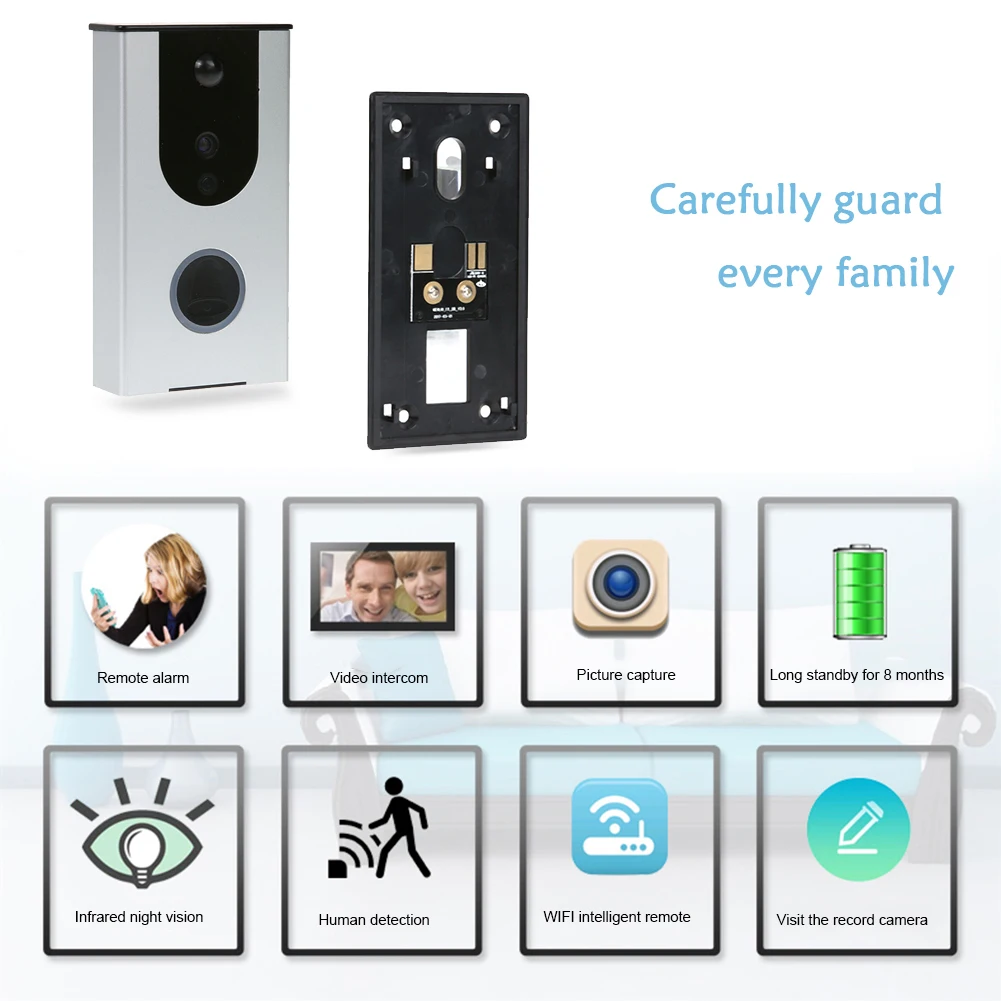 

Waterproof Smart wifi Video Doorbell Infrared Night Vision Mobile remote intercom PIR Mobile phone Burglar Alarm