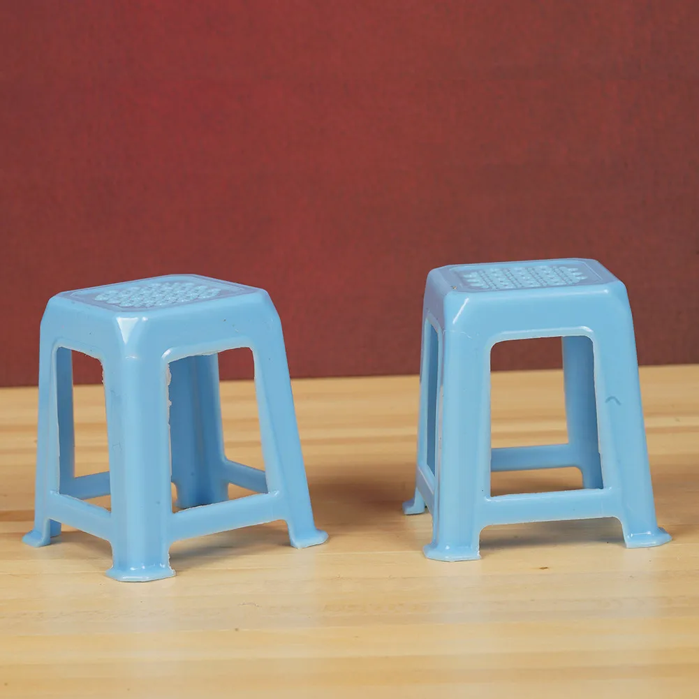 Dongzhur 2pcs/set Dolls House Miniatures 1:12 Mini Furniture Doll Accessories Plastic Stools 5 Colors Dollhouse Furniture Stools