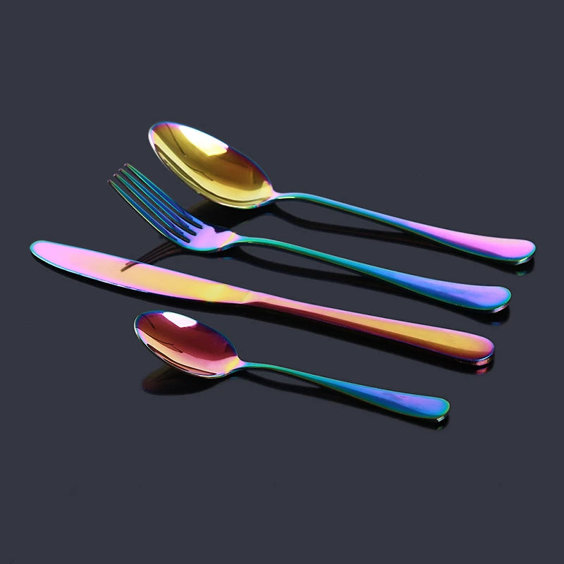 Colorful Творческий 4 шт./компл. многоразовая нержавеющая сталь набор столовых приборов модное розовое столовые приборы с позолотой комплект цвета: золотистый, серебристый Ножи ужин столовые приборы посылка - Цвет: Colorful