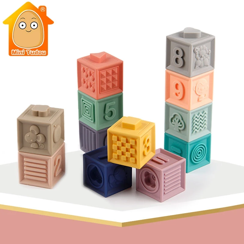 

Baby Grasp Toy Soft Rubber Teathers Building Blocks for Kids Sensory Educational Toys Babies 24 Months Bath Ball for Newborn