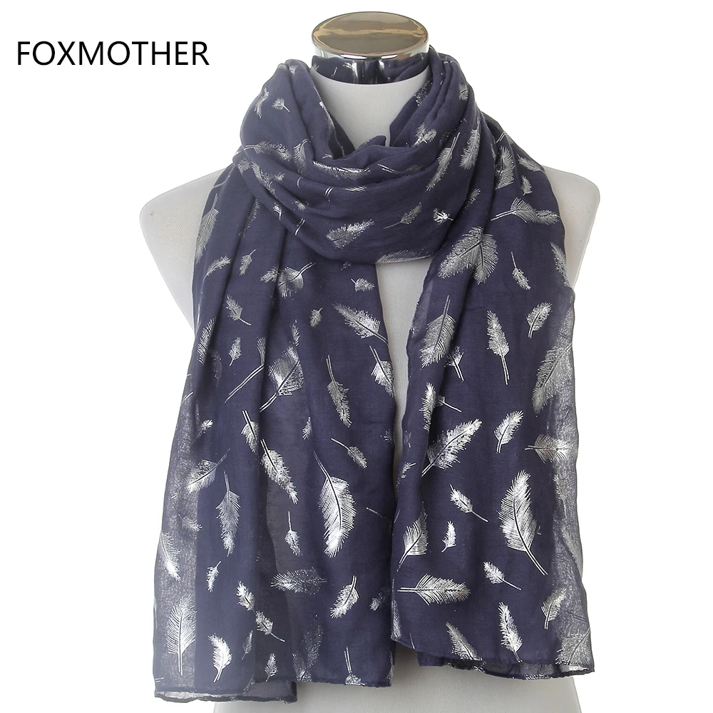 FOXMOTHER модные женские белые темно-синие желтые бронзовые фольга Серебряное перо кольцо шарфы шейный шарф блестящий платок