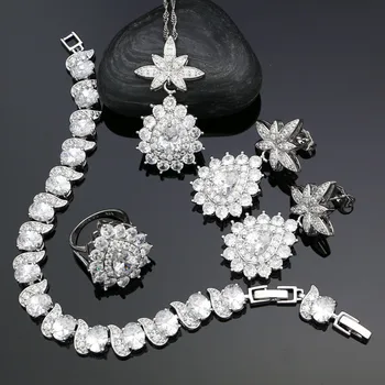 

Silver 925 Jewelry Sets For Women Wedding White Cubic Zirconia Crystal Pineapple Shape Earrings/Pendant/Necklace/Ring/Bracelet