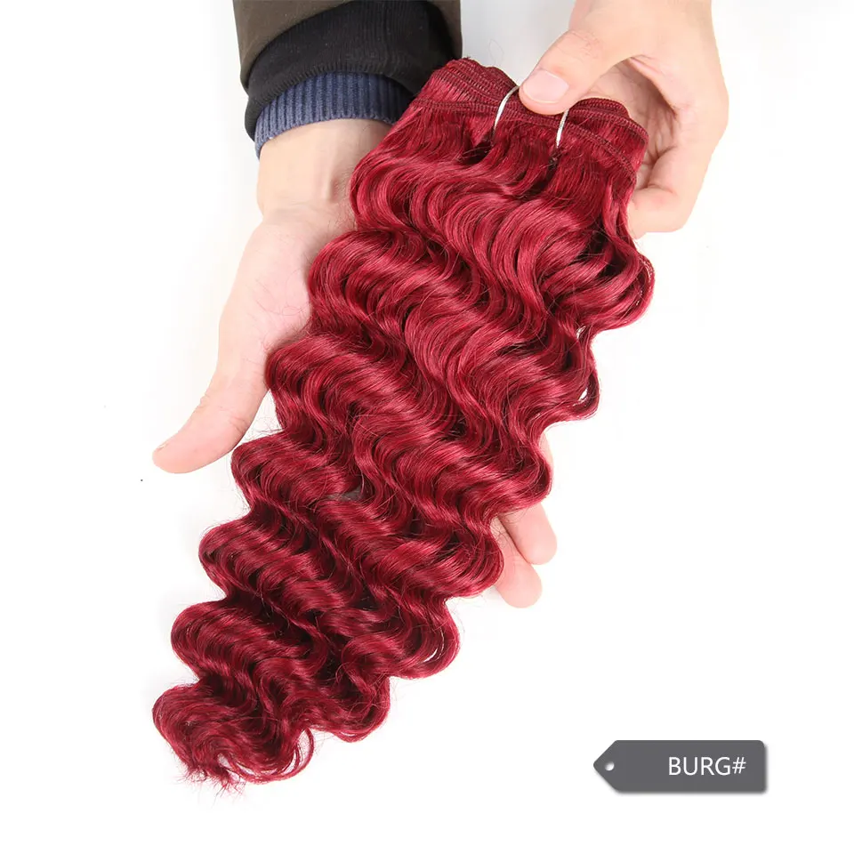 Sleek Nature Deep Wave 1 Piece Only Brazilian Deep Wave Bundles Human Hair Weave Deal #4 27 30 99J Burgundy Remy Hair Extension