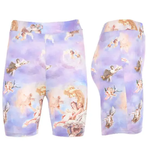 

2019 NEWWomen Casual Short Pants High Waist Fitness Shorts Angel Print Female Woman Clothing