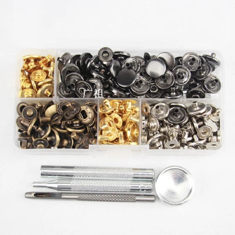 

65Set/Pack Diameter12mm Leather Repairing Rivets Metal Fastener DIY Copper Button Press Studs Fixing Tools Accessories 4Colors