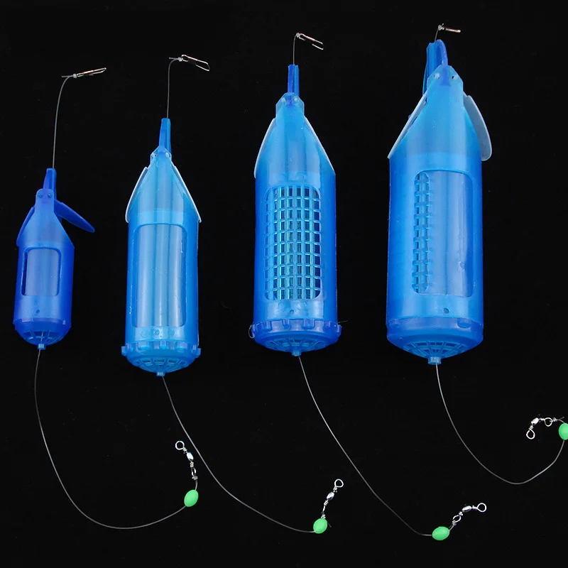 Blue Plastic Bait Cage Saltwater Fishing Feeder Bait Dispenser Bags With Swivel connector Boat