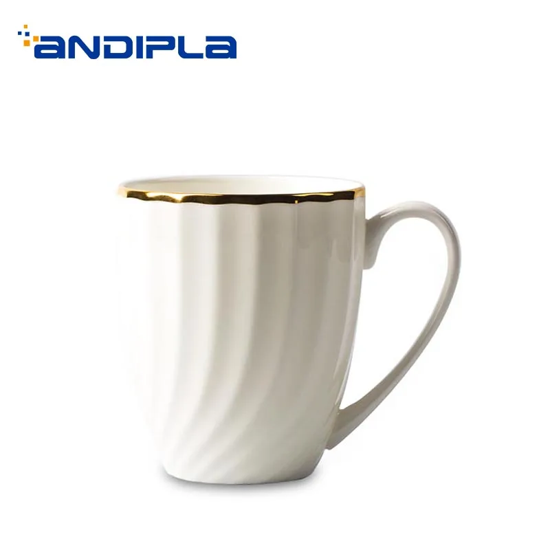 

500ml Brief Ceramic Bone China Coffee Cup Gold Border Handgrip Breakfast Milk Fruit Juice Mug for Birthday Gifts Drinkware