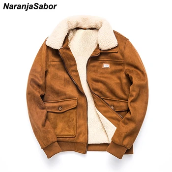 

NaranjaSabor Winter Autumn Men's Bomber Jackets Casual Fleece Thick Warm Coats Male Fur Collar Windbreakers Fashion Outwear N464