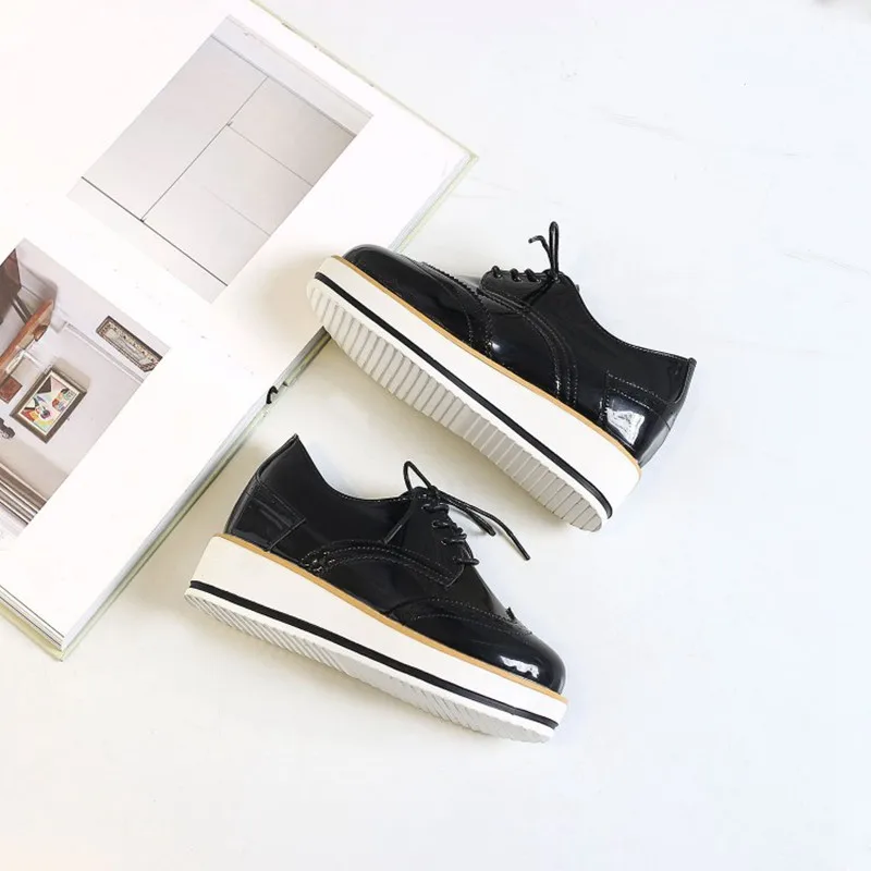 COOTELILI Women Flats Brogue Shoes Fashion Creepers Shoes Woman PU Leather Creepers 4cm heel Platform Women Shoes 35-39 (5)