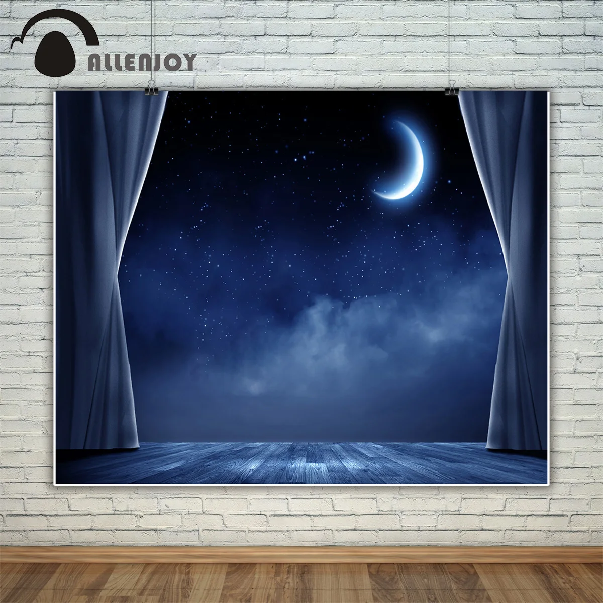 Allenjoy Photography Backdrop Gorgeous Blue Stars Night Sky Moon