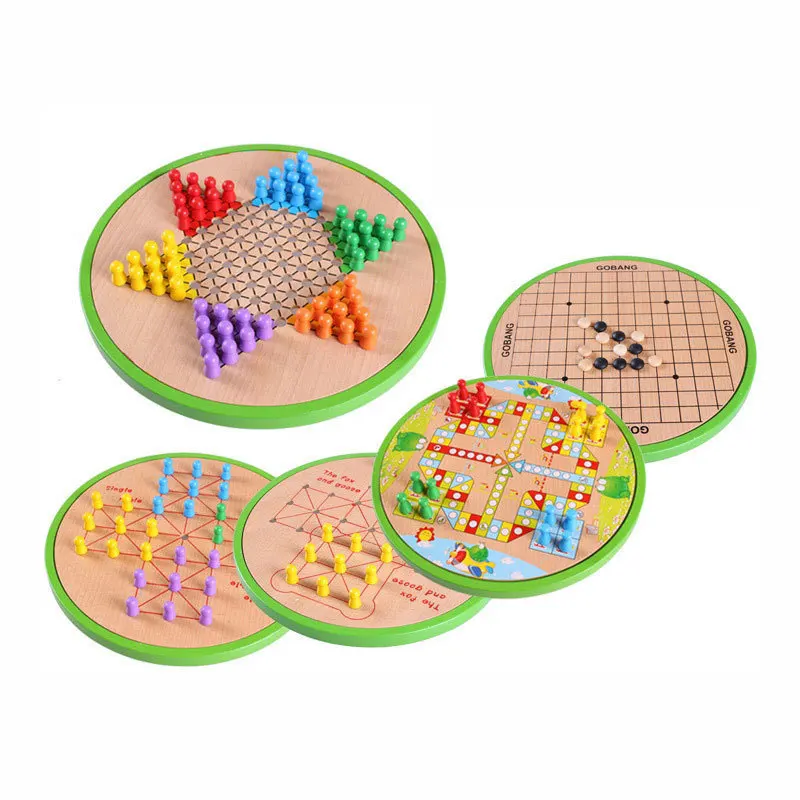 

Five-in-one Uniting Chess Wood Multifunction Checkers Backgammon Early Educational Thinking Family Board Game Kids Gift