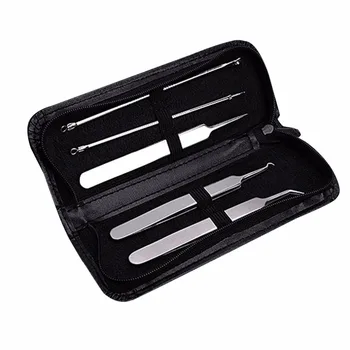 

5PCS/set Stainless Steel Blackhead Blemish Acne Pimple Extractor Remover Tool Set Face Skin Care Tweezer Needle Kit