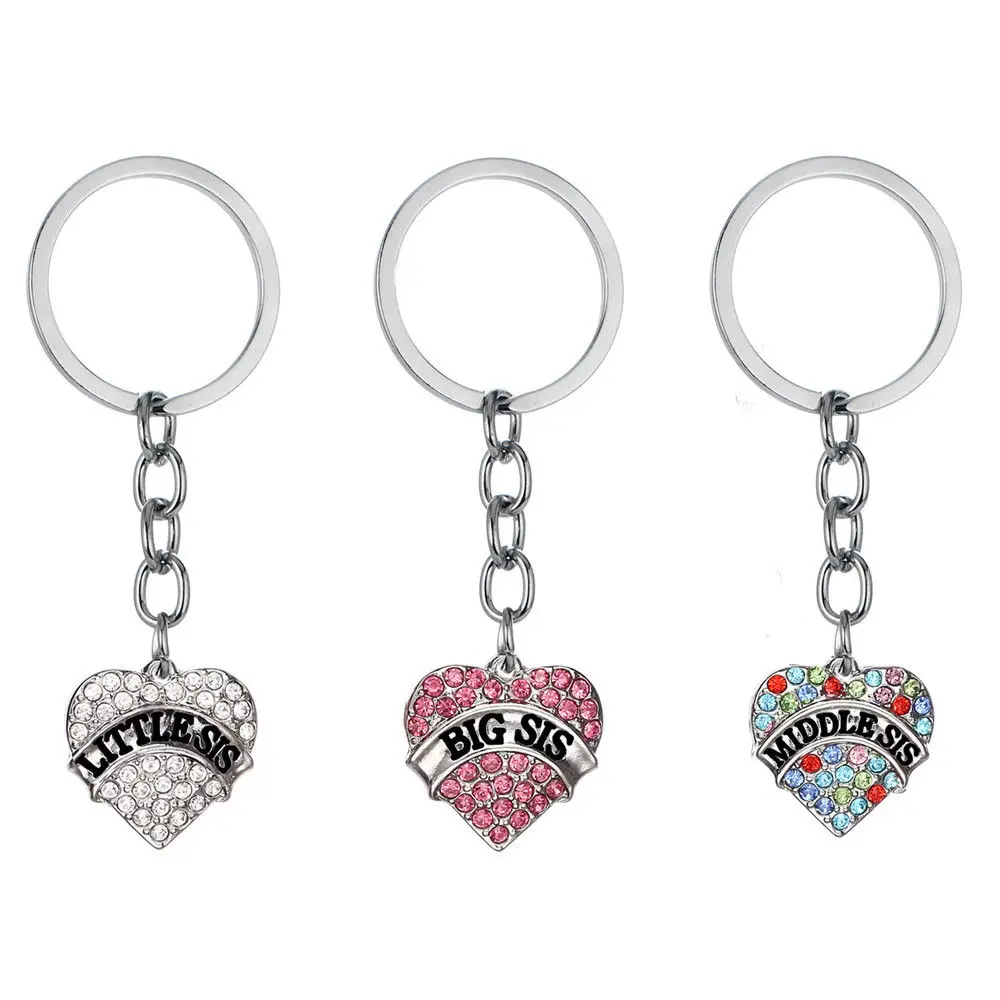 

Big/Middle/Little Sis Keychain Love Heart Crystal Keyring Gift For Sister Key Chain Jewelry Friendship Best Friend Present