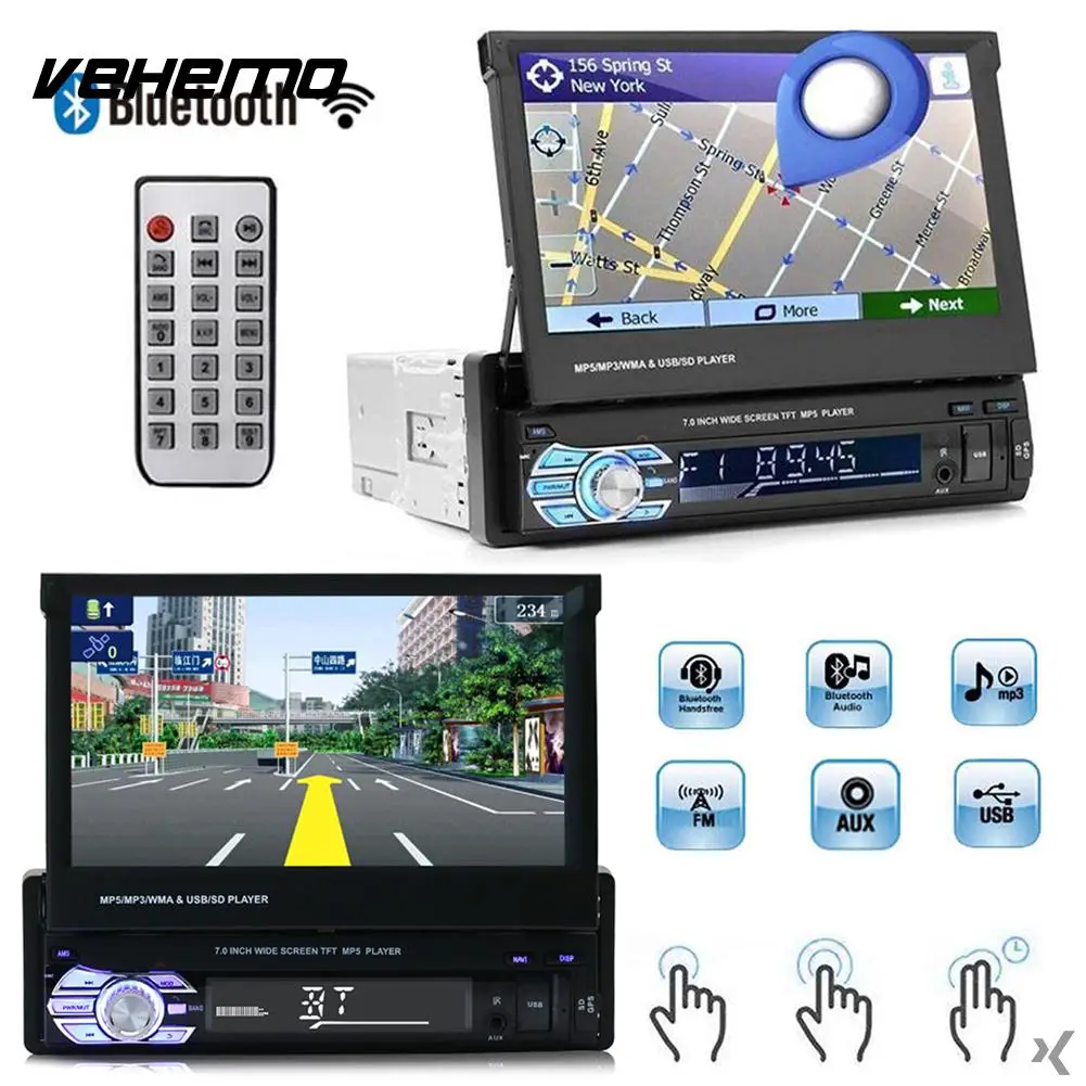 

VEHEMO 7 Inches Wince Car MP5 Player Navigation Automobile GPS Retractable USB Rearview for Car Player Smart FM