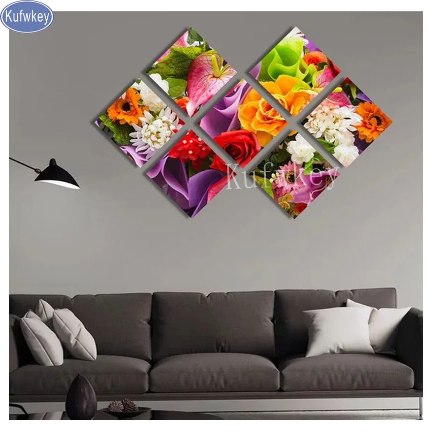 

7pcs/set 5d,Diy Diamond Painting Cross Stitch" color floral "Diamond Embroidery Full Square Diamond Mosaic kit,stickers,mazayka