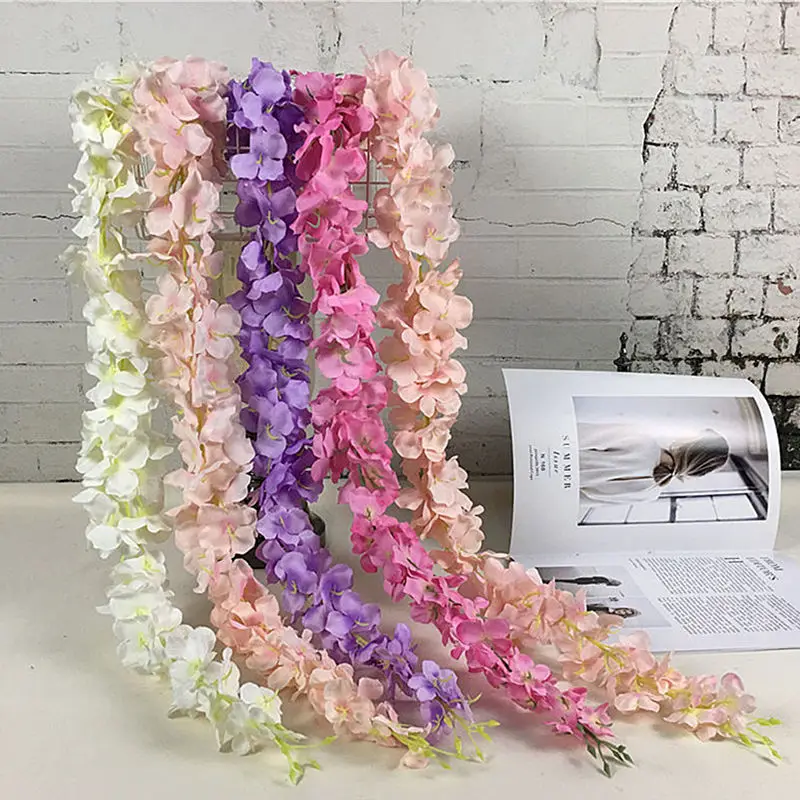 

88cm wholesale Wisteria Flower Vine Silk Hydrangea Artificial flowes birthday party Wedding Decorations Wall backdrop flores