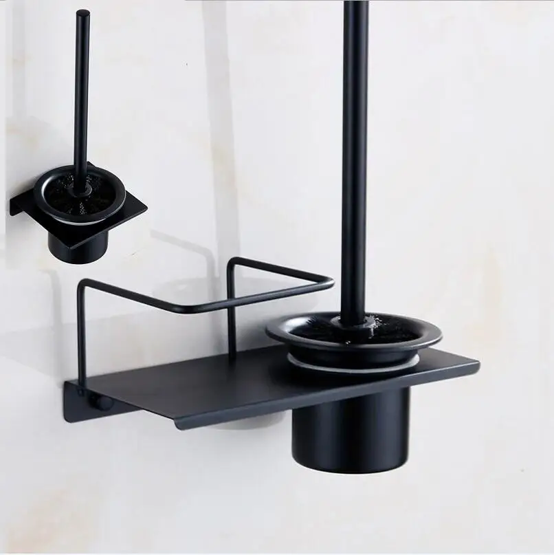 

Modern Wall Mounted 304 Stainless Steel Black Toilet Brush Holder With Stainless Steel Cup, Bathroom Wall Hanging Storage Shelf