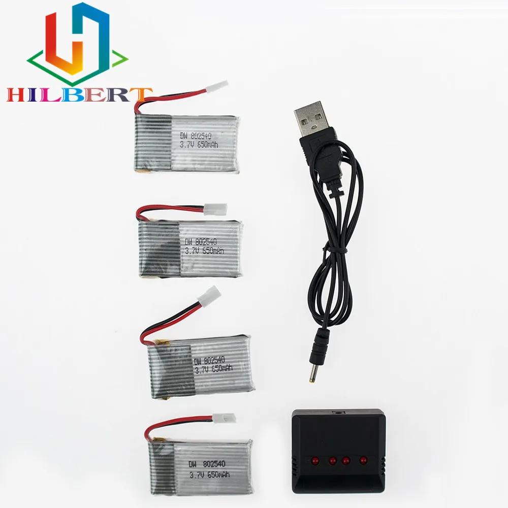 4 in 1 USB Charger for Syma X5C X5SC X5SW RC Drone PL 4Pcs 3.7V 650mAh Battery 
