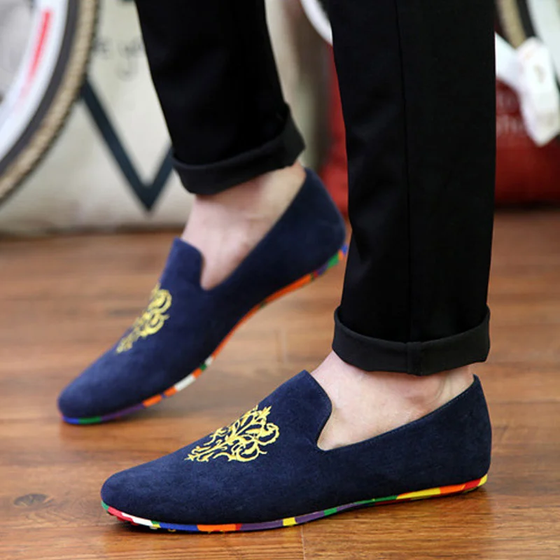 Tino Kino hombres zapatos planos bordado Slip On calzado Casual de terciopelo mocasines cómodo suave colorido único hombre mocasines| Zapatos oxford| - AliExpress