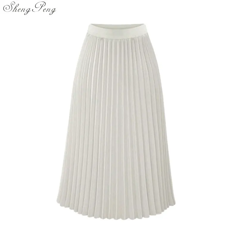 Весенняя женская элегантная складчатая юбка с высокой талией Женская белая длинная юбка женская Высококачественная Женская миди юбка V1562