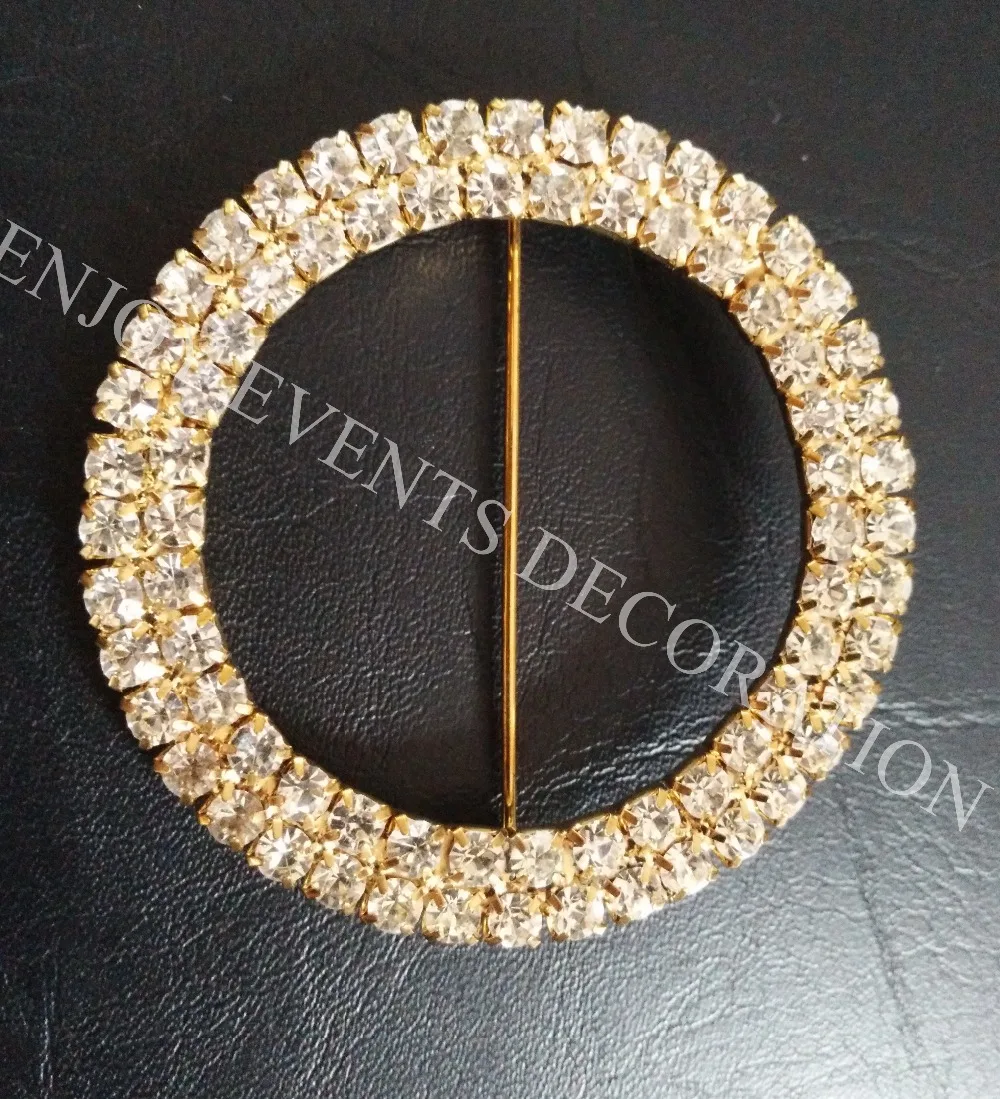 

100pcs YHA#12 detachable gold rhinestone brooch buckle for any chair back sash hood band bow