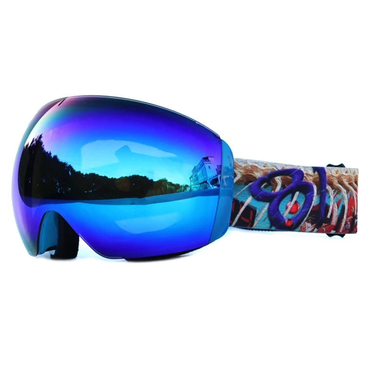 Анти-туман большой лыжные очки двойные слои UV400 Лыжная маска очки для лыжного спорта мужские и женские зимние очки для ка - Цвет: Blue-blue lens