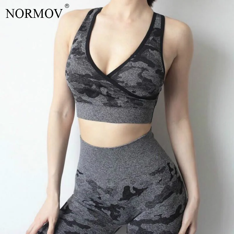 

NORMOV Women Camouflage Seamless Bra Women Sportswear Workout Bra Tops Underwear Gym Bra