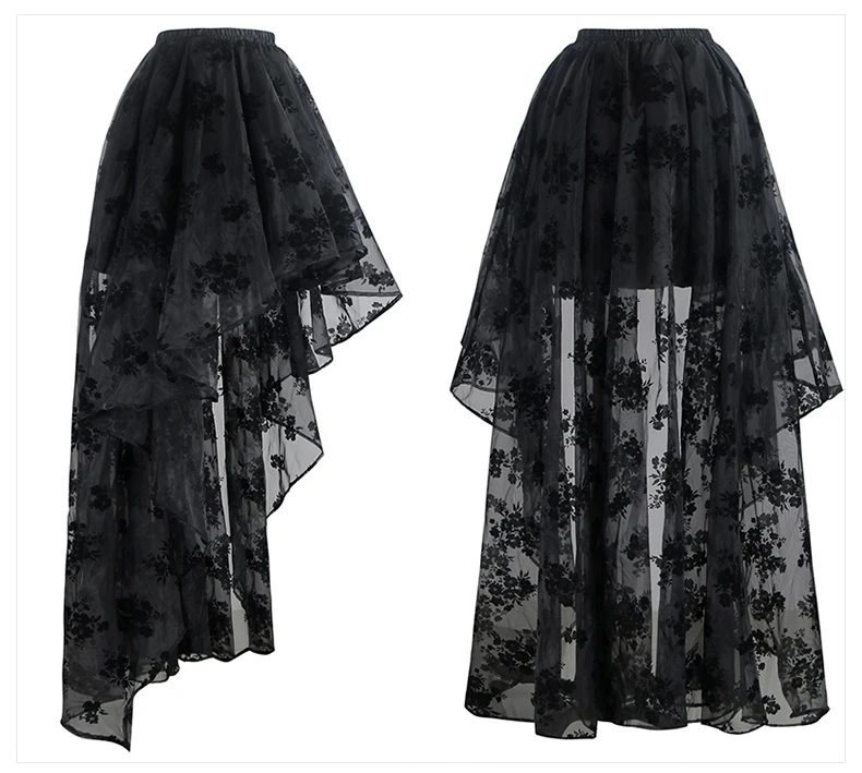 Charmian Женская стимпанк Готическая винтажная юбка длина до пола Сексуальная Свадебная вечеринка высокая низкая черная Цветочная кружевная юбка