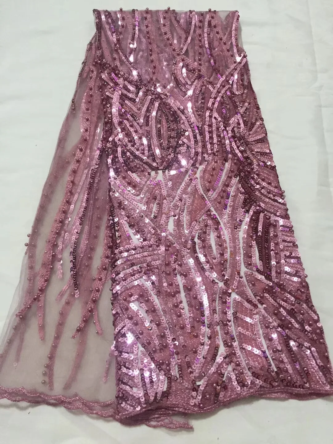 Ghana lace embroidered lilac, sequence lace fabric, African tulle lace
