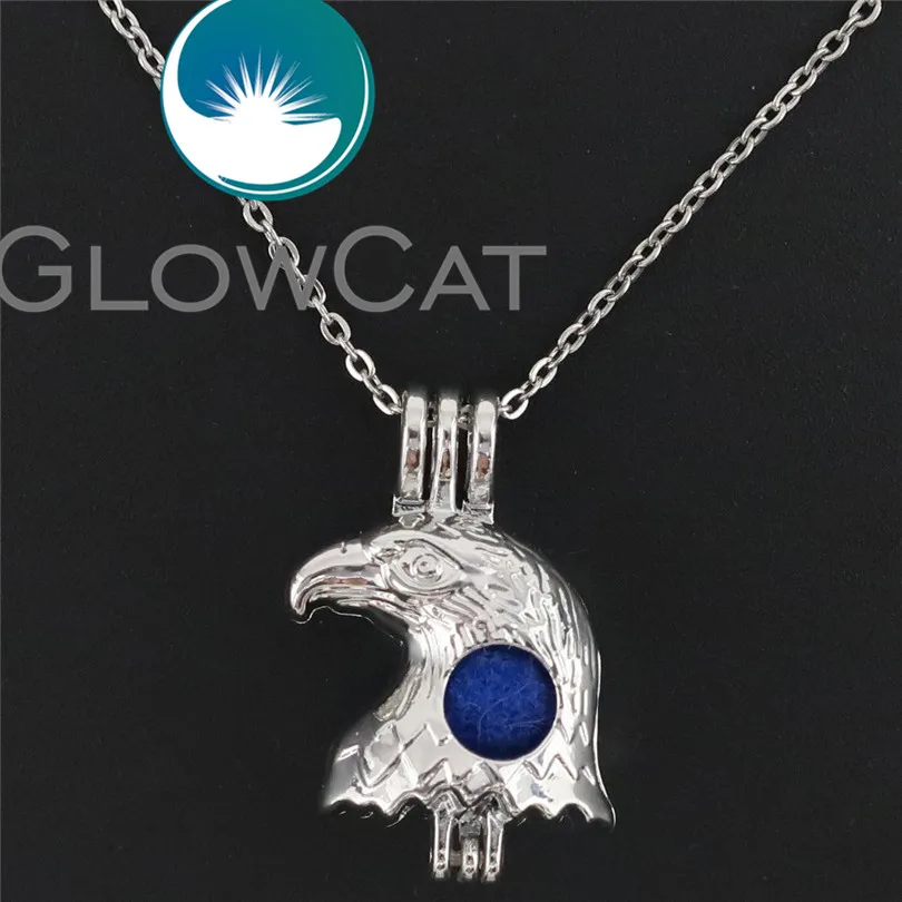 GLOWCAT K629 Eagle Hawk Head Beads Cage Essential Oil Diffuser Pearl Locket Necklace for Oyster |