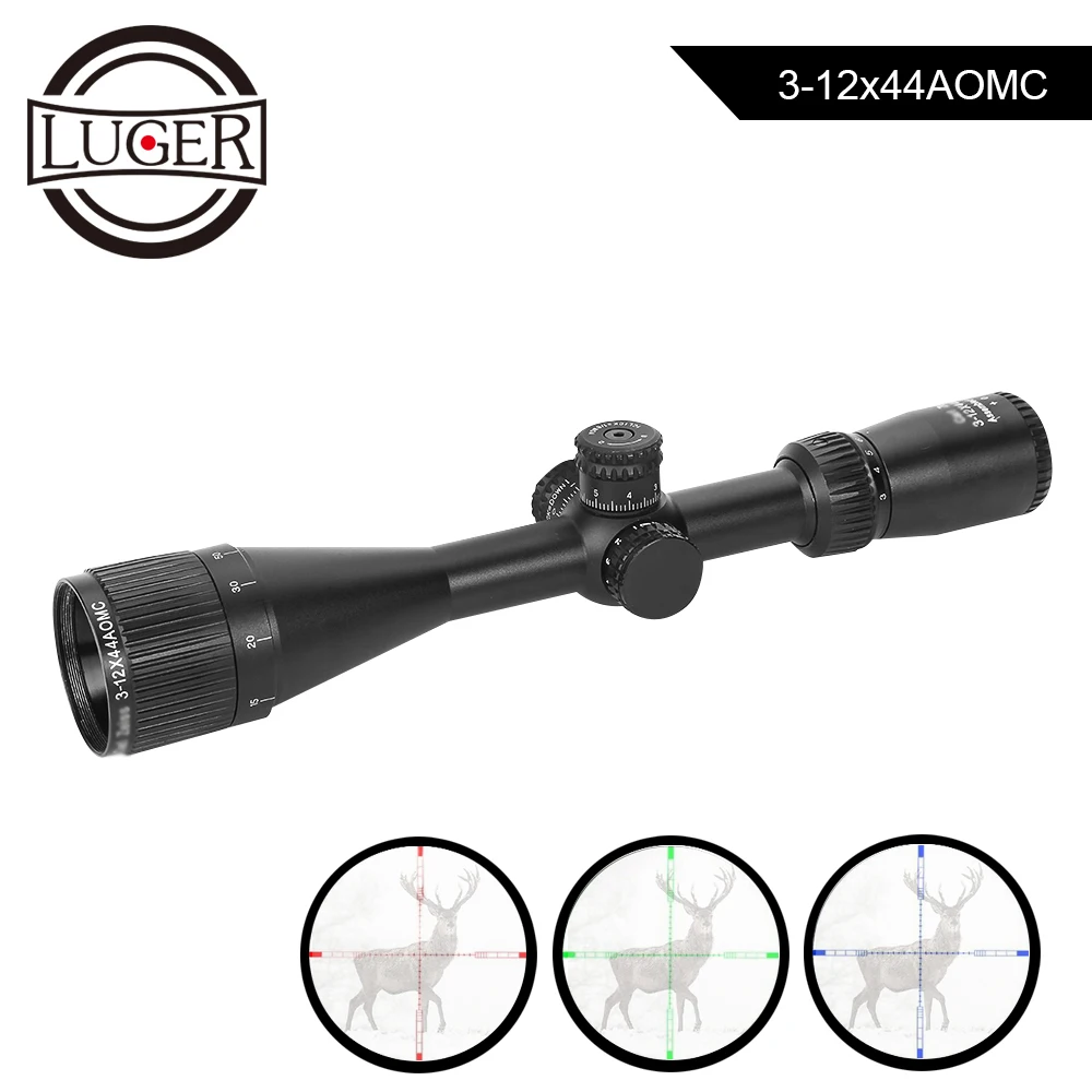 

LUGER 3-12x44 AOMC Hunting Scope Red Green Blue Illuminated Reticle Sight Tactical Optic Riflescopes For Rifle Air Gun