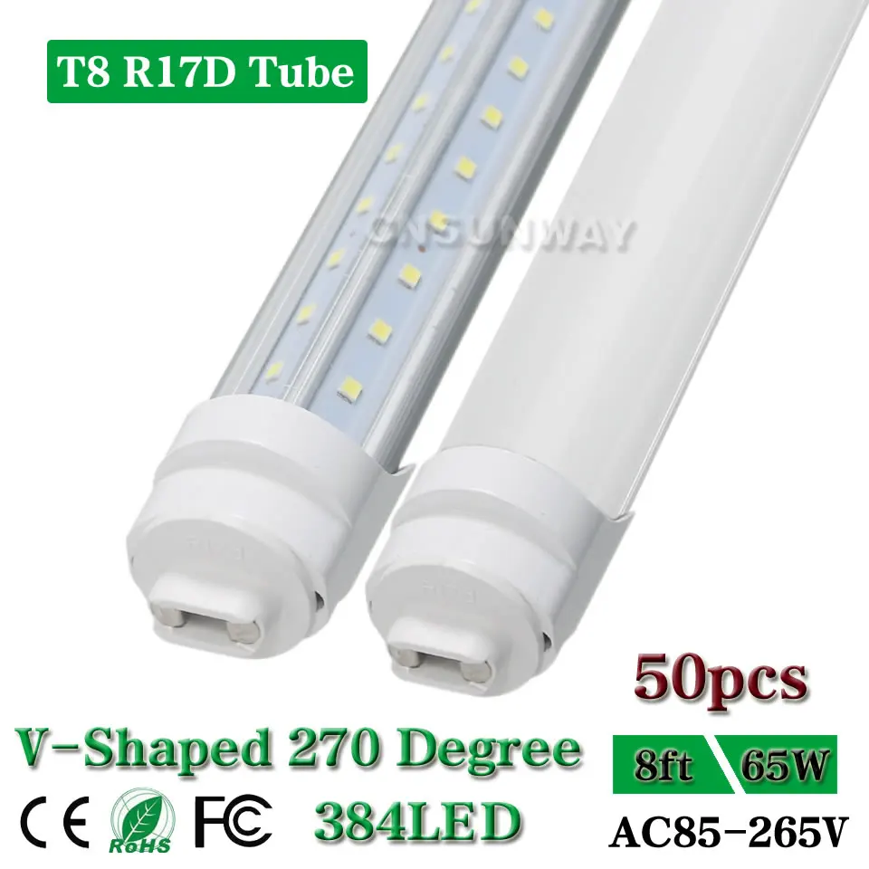 Achat CNSUNWAY V En Forme de R17D 8 ft led néon T8 2.4 m 8ft 96 led Ampoule lampe remplacer fluorescent rougeoyant Clair couverture lactée 50 pcs