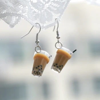 Fashion plastic dangle earrings women Cute Romantic Simulation Popular pendant earrings Pearl milk tea Food earrings for women