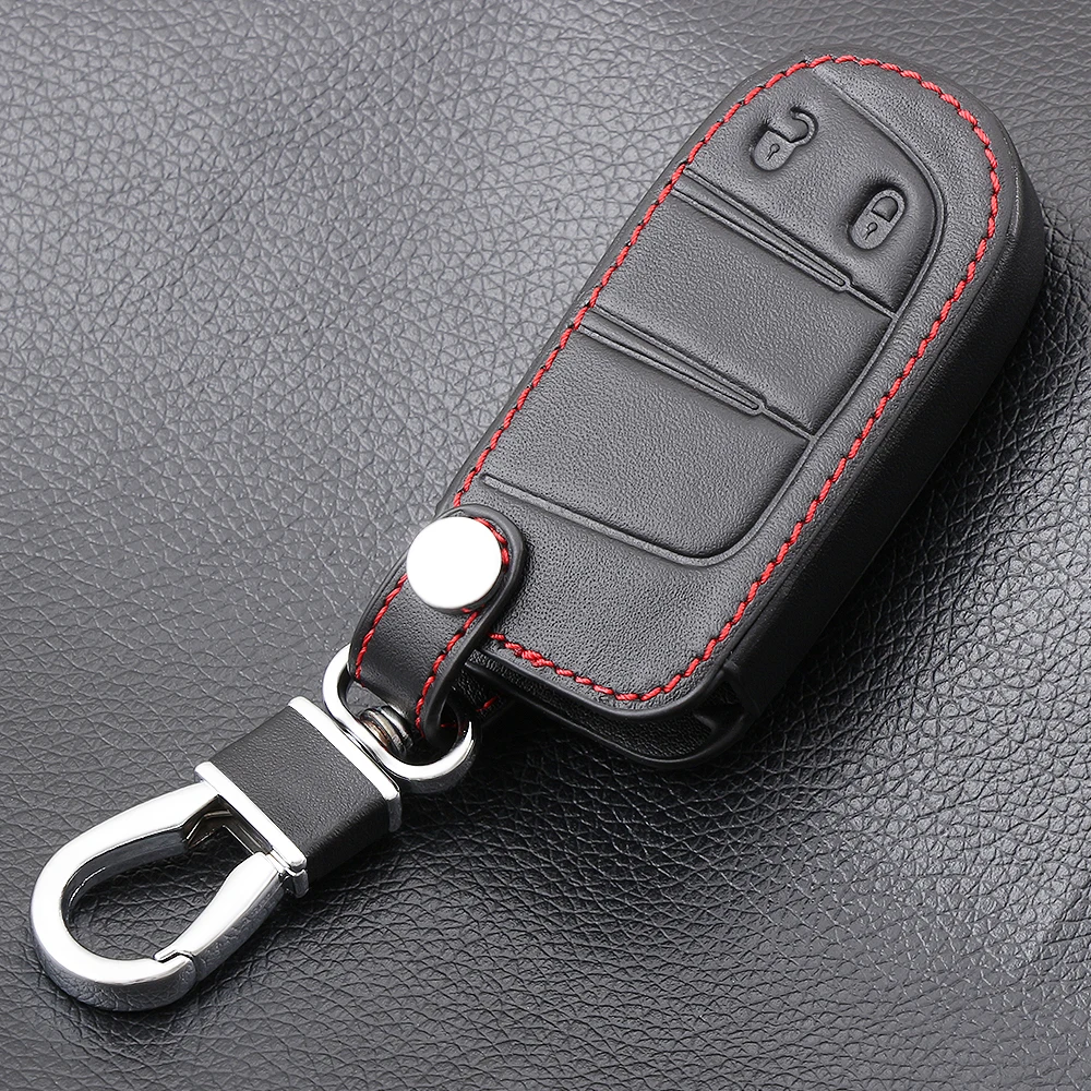 2 Buttons Leather Key Cases Fob Cover For Fiat Dodge Charger Dart Challenger Durango Jeep Grand Cherokee Chrysler 300 Smart Keys |