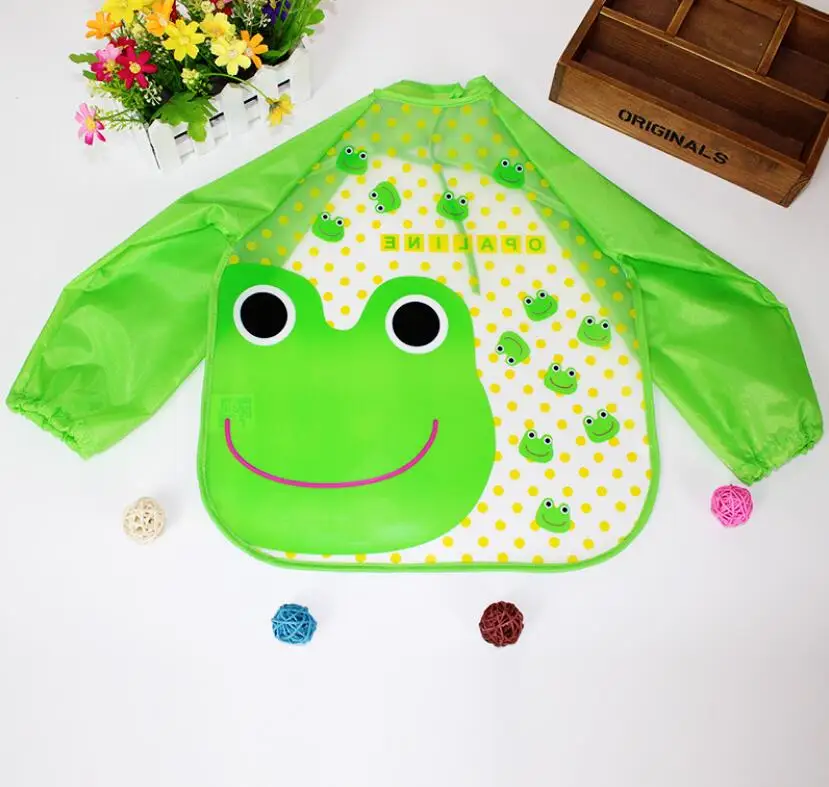 Детские нагрудники с длинными рукавами и рисунками животных; Детский комбинезон; одежда для кормления; мягкая водонепроницаемая одежда для малышей - Цвет: green frog
