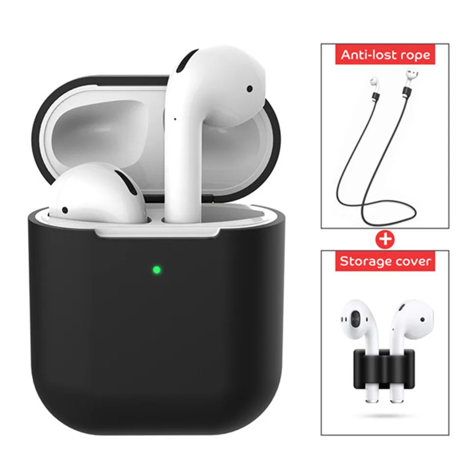 3 IN 1 Soft Liquid Silicone Wireless Earphone Case For Airpods 2 Apple Shell Accessories Cover Pouch Holder Anti-lost Strap