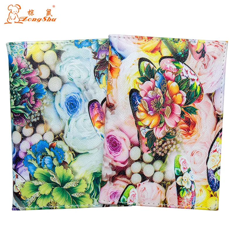 

Colorful blooming flowers Fashion and standard size passport cover waterproof solid pu leather passport holder with traveling