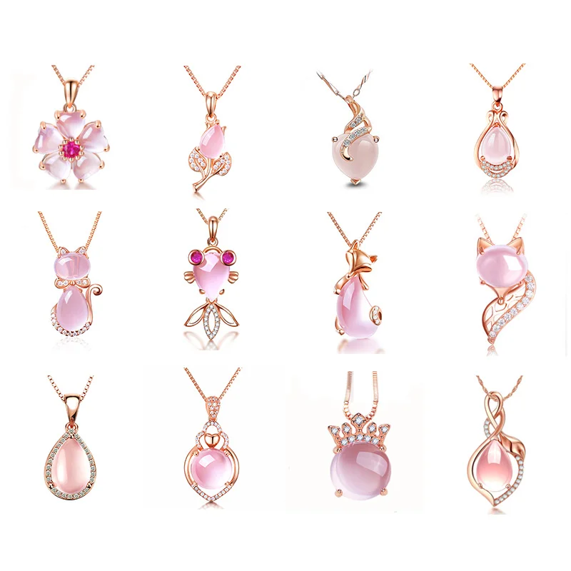 

Fashion women pendant for making jewelry diy pink opal fit for chains necklace rose gold accessories wholesale without chain P31