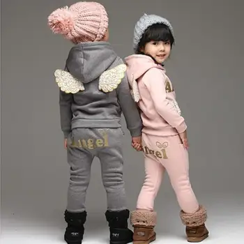 

Children Clothing Set Fleece Sports Suit For Boy spring autumn Toddler hooded suits baby girl and boys Wings school clothes w267