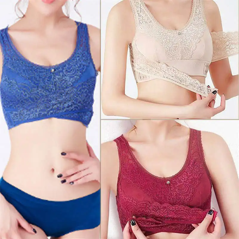 

Front Cross Side Buckle Wireless Lace Bra Women Underwear