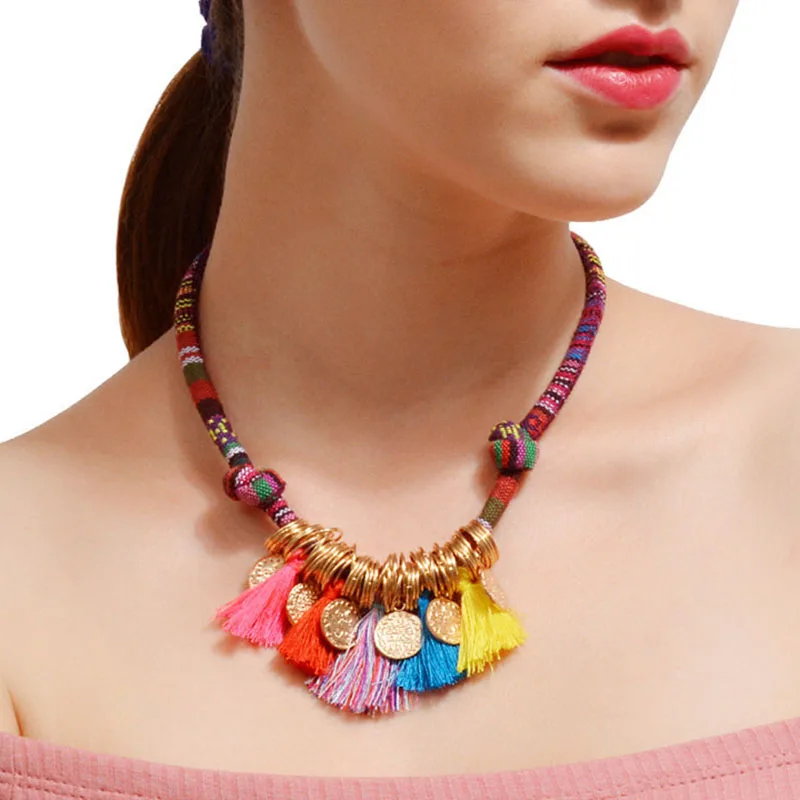 

Ethnic Exaggerated Coin Tassel Pendant Choker Necklace for Women Round Circles Torques Collar Neck Chocker Jewelry XR1091