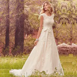 Простое декольте с кружевными аппликациями A Line свадебное платье 2019 элегантный головной убор рукава пояса свадебные платья развертки