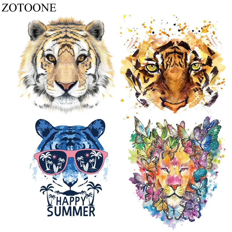 

ZOTOONE Colorful Tiger Patches Iron On Transfers Patch For Clothes 27*22cm A-level Washable Ironing Stickers Print On T-shirt E