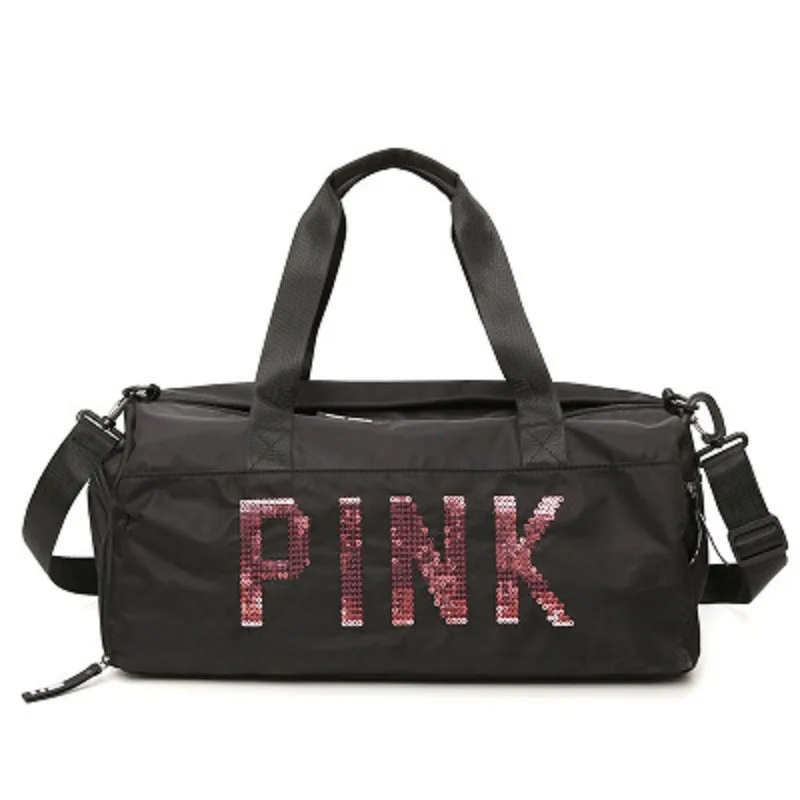 Дорожная сумка на короткое расстояние, нейлоновая розовая женская сумка на плечо для девочек, Большая вместительная сумка для багажа, Спортивная тренировочная посылка, разделительная спортивная сумка - Цвет: black