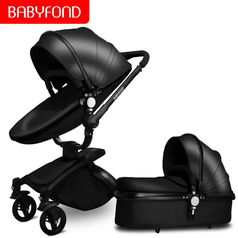 Высококачественная детская коляска из искусственной кожи Pro 3 в 1, детская коляска с автомобильным безопасным сиденьем, костюм для детей 0-3 лет, новорожденных - Цвет: black 2in1 B