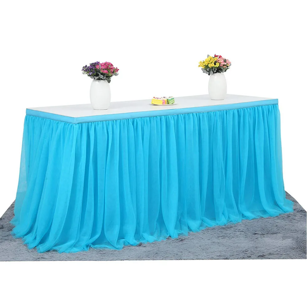 5 Colors Solid Tutu Skirt tulleTableware Wedding Birthday Party Festive Table Cloth Favordd Square Table Skirt - Цвет: Синий